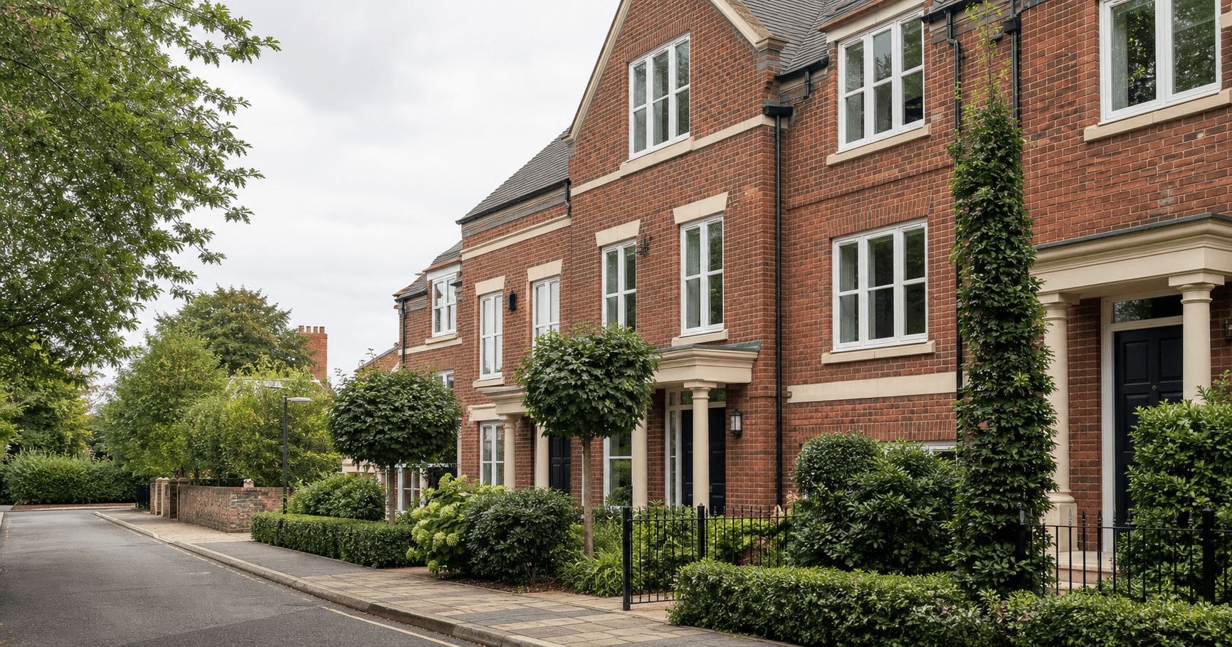Contemporary red-brick homes on a leafy Peterborough street